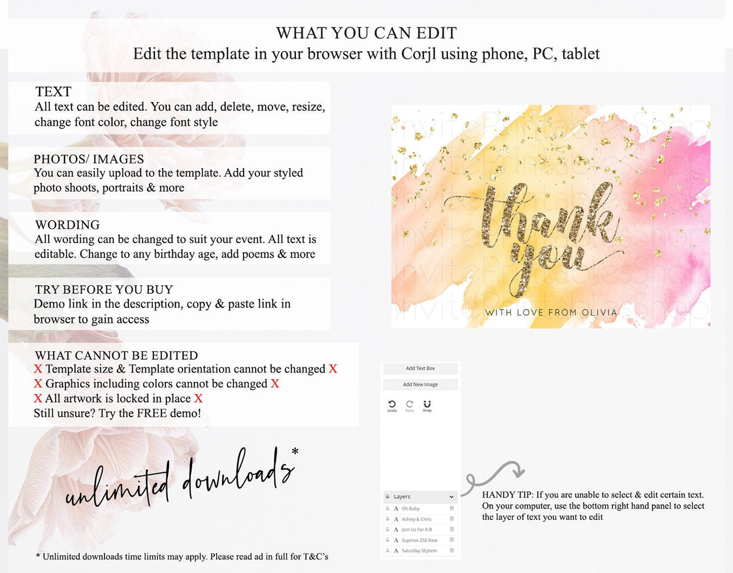 Pastel Thank You Rainbow Thank You Card Colorful Pastel Birthday Thank You Card Confetti Watercolor Pastel Teacher Thank You Cards D10526