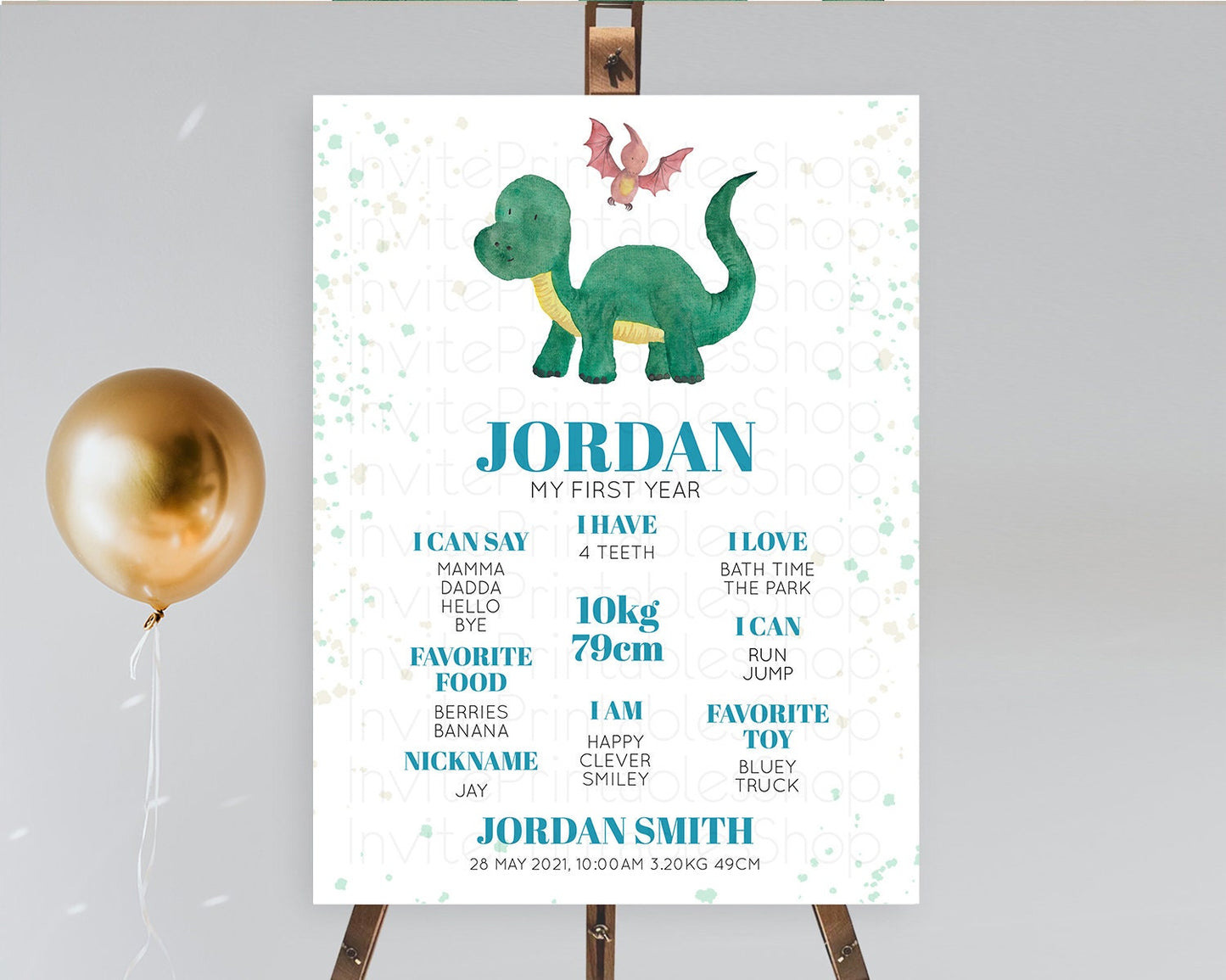 Dinosaur First Birthday Milestone Board Dinosaur Volcano Milestone Poster Watercolor Volcano T-Rex Raptor Jurassic 1st Birthday Sign D10153