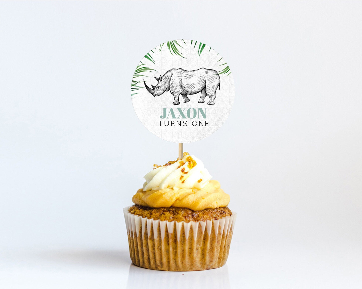 Rhino Cupcake Toppers Rhino Cupcake Rhino Take A Cupcake Toppers Rhino Safari Adventure Decor Zoo Party Rhino Palm Leaf Decor D10848