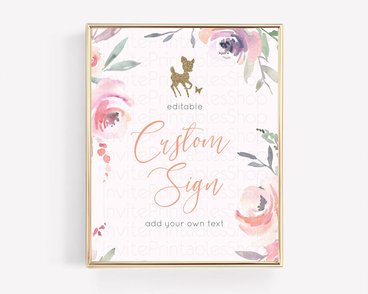 Fawn Deer Sign Pastel Floral Deer Table Sign Decor  Enchanted Forest Butterfly Party 1st Birthday Baptism Baby Shower Bridal Shower D10196