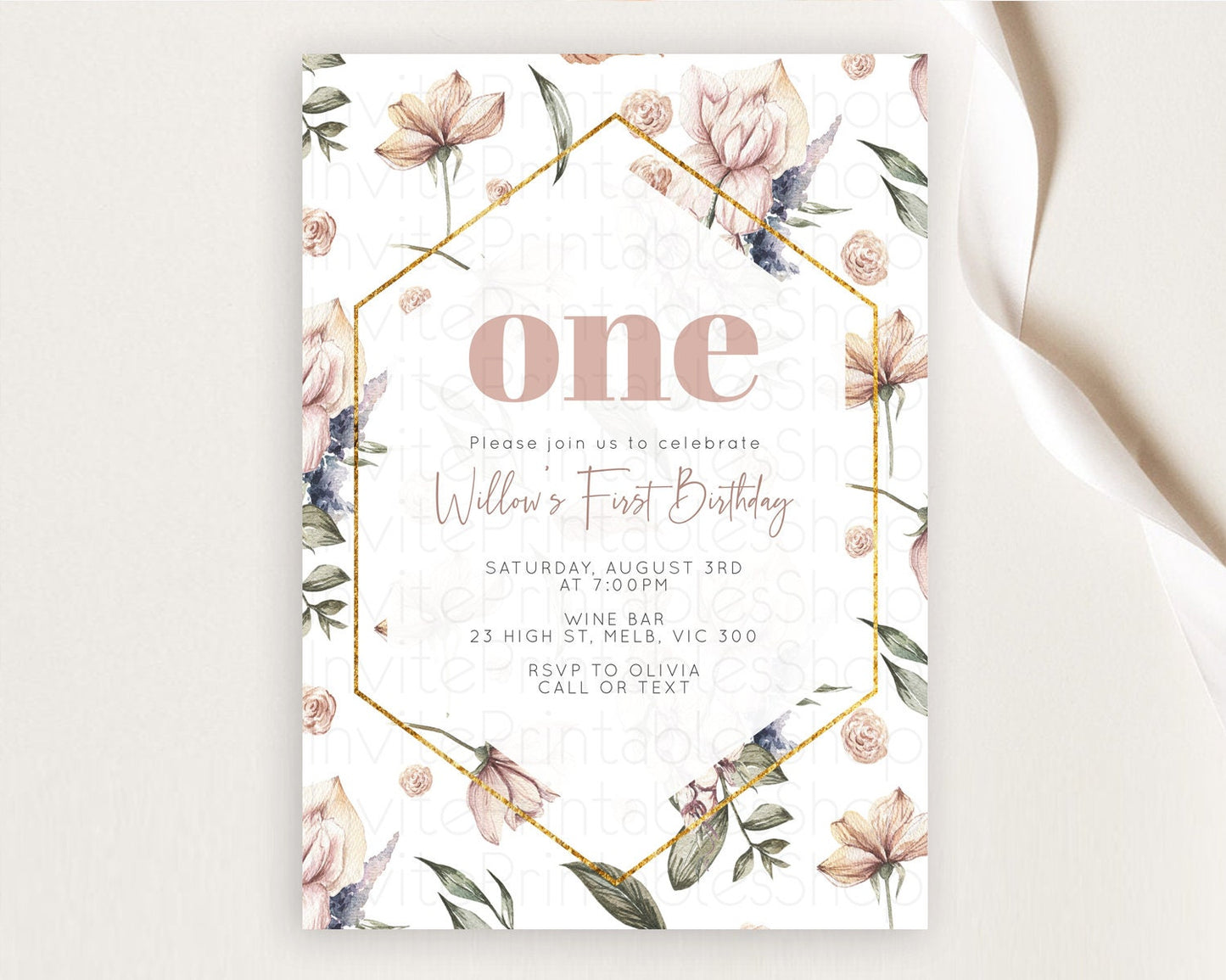 Secret Garden Invitation Wildflower Birthday Invitation Pastel Flowers Invite Enchanted Garden Boho Floral 3rd 2nd First Birthday D10504