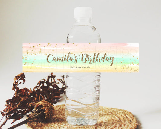 Editable Pastel Water Label Template Pastel Ombre Rainbow Watercolor Colorfu