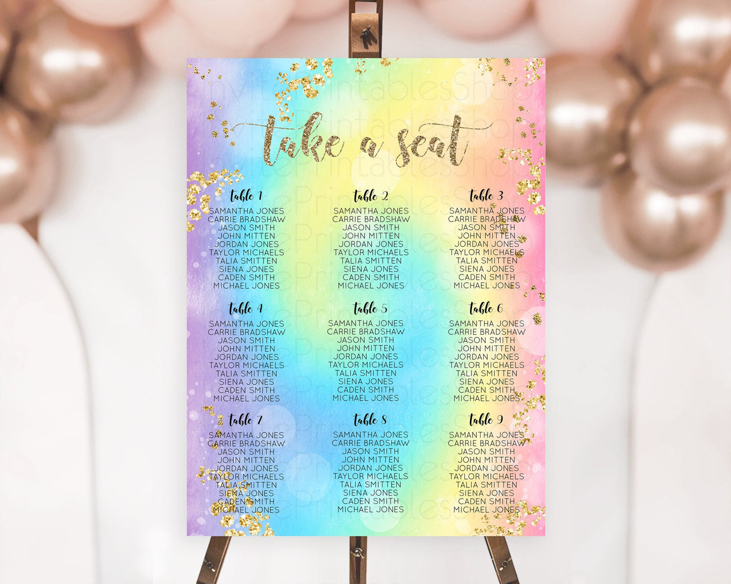 Editable Tie Dye Seating Chart Rainbow Tie Dye Seating Chart Rainbow Colorfu