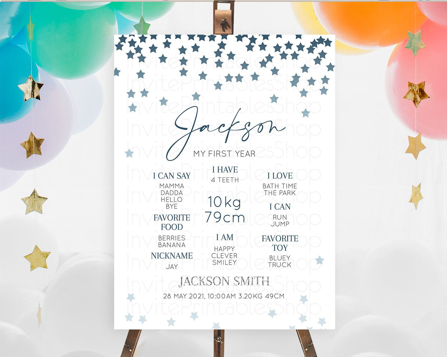 Star First Birthday Milestone Poster Pastel Stars Milestone Shooting Star Rainbow Colorful Confetti Twinkle Little Star 1st Birthday D10308