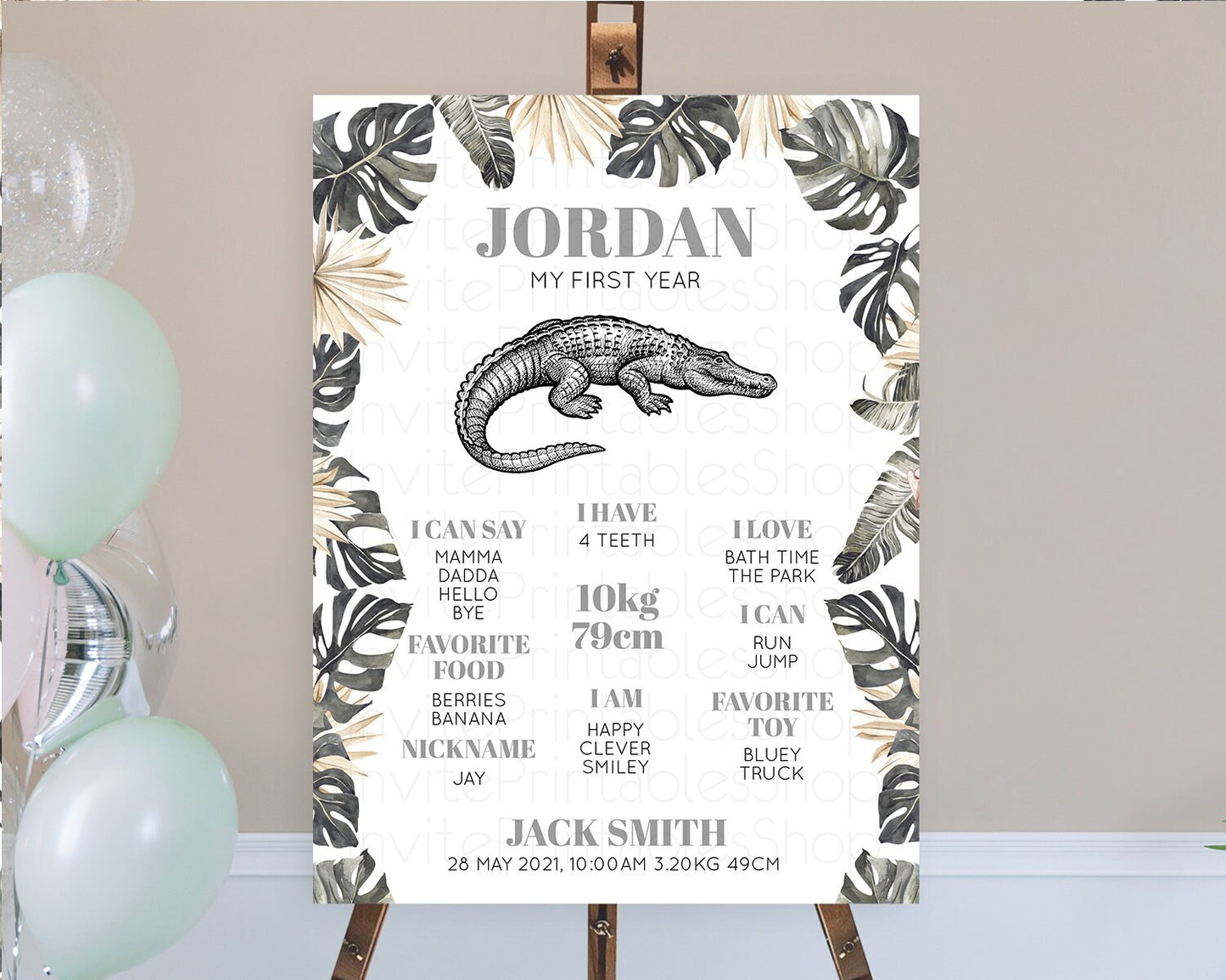 Crocodile First Birthday Milestone Board Alligator Milestone Poster Crocodile Alligator Decor Croc Gator First Birthday Welcome Sign D10830