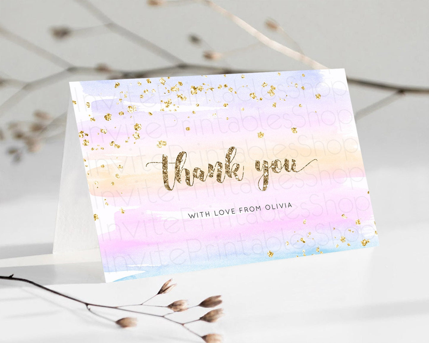 Pastel Thank You Rainbow Thank You Card Colorful Pastel Birthday Thank You Card Confetti Watercolor Pastel Teacher Thank You Cards D10595