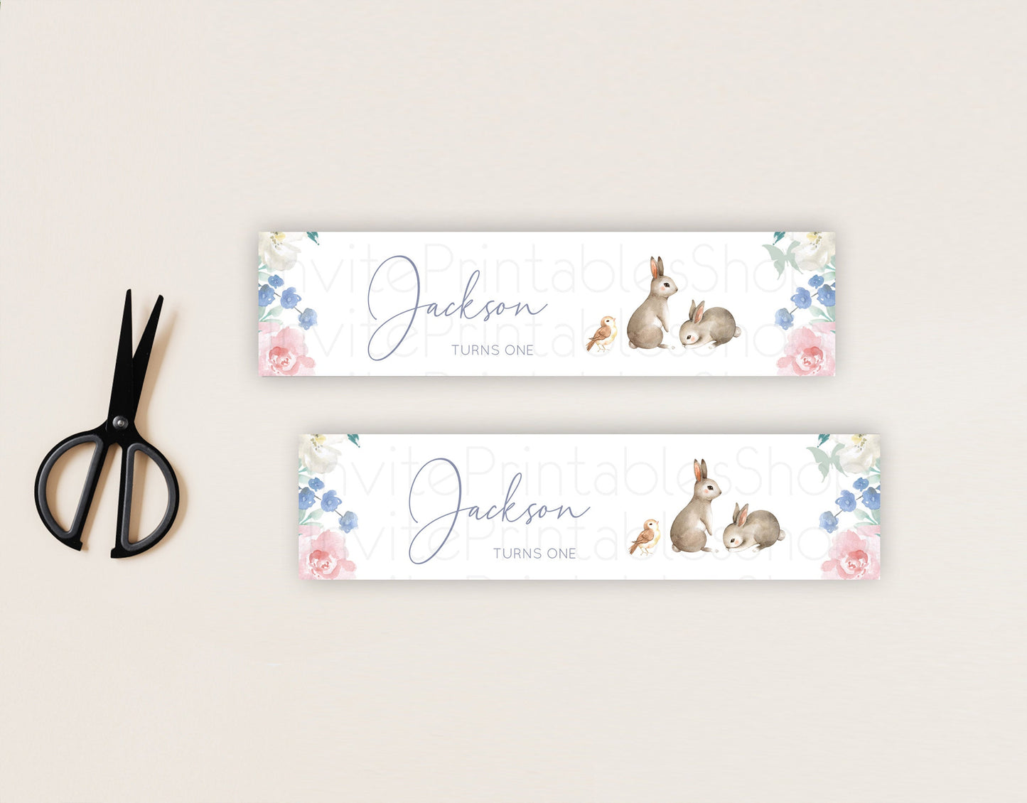 Floral Bunny Water Label Template Pastel Flowers Forest Bunny Secret Garden Some Bunny Party Decor 1st Birthday Baby Shower Baptism D10928