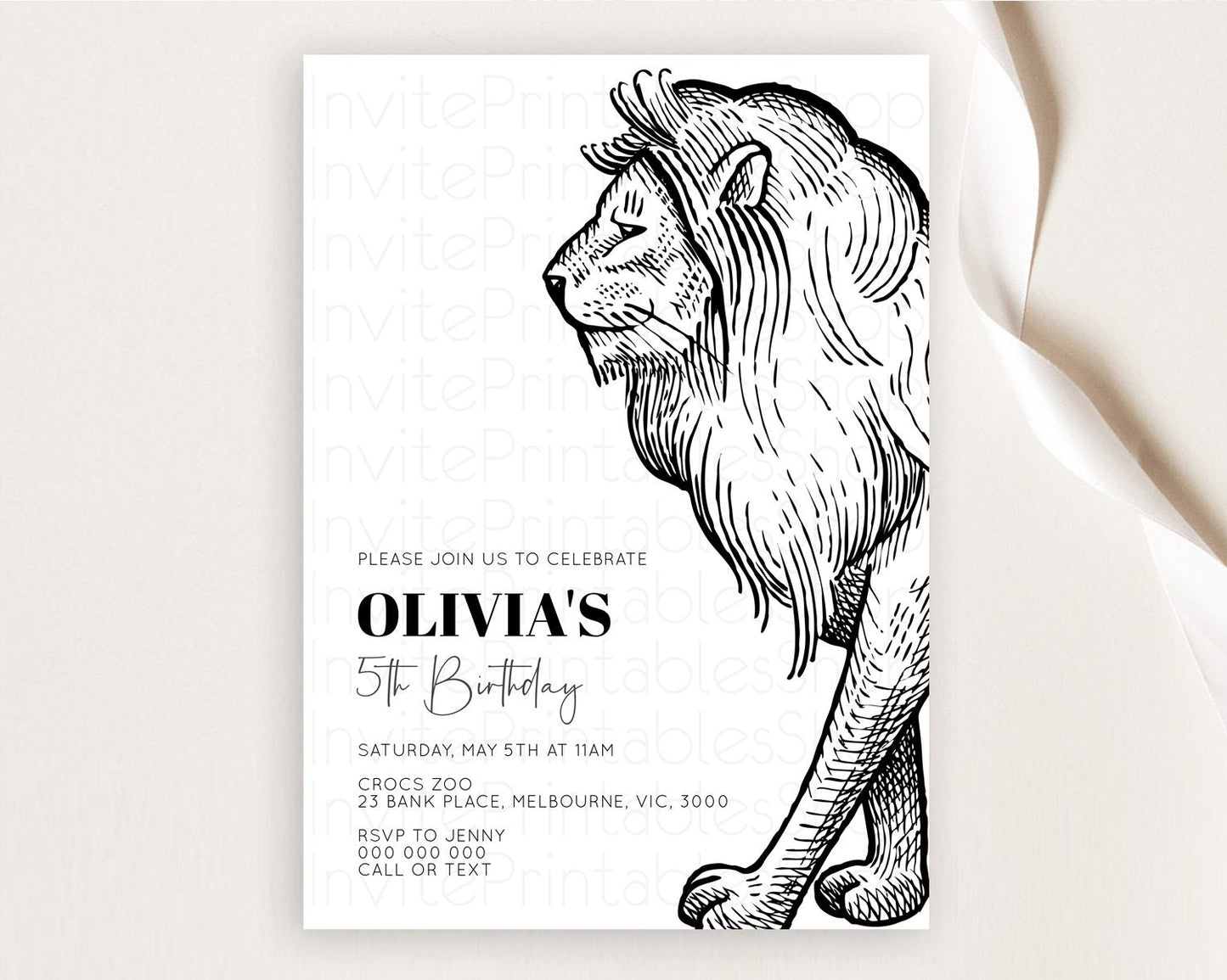 Lion Birthday Invitation Lion Invitation Modern Safari Lion Party 2 Wild 1 Safari Adventure Zoo Birthday Minimalist Lion Invites D10246