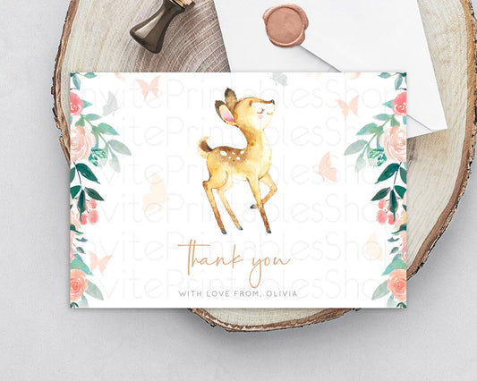 Editable Fawn Thank You Deer Thank You Card Pastel Floral Deer Birthday Than