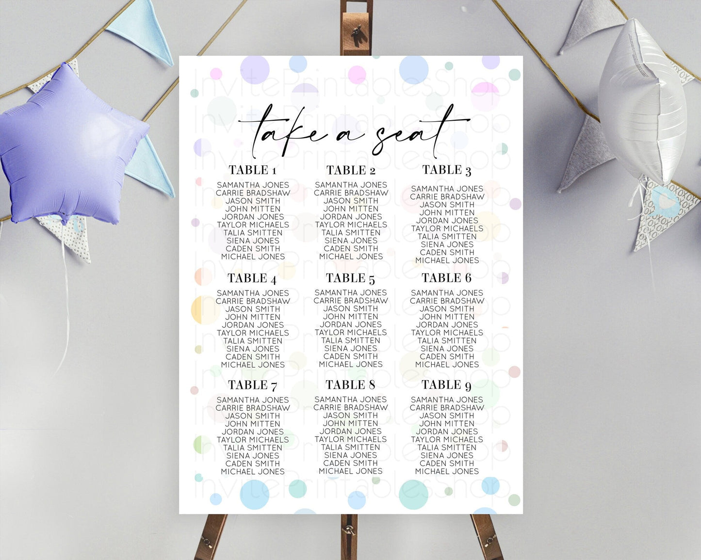 Pastel Seating Chart Pastel Confetti Seating Chart Bubbles Sprinkles Seating Sign Colorful Rainbow Decor Confetti Seating Board D10135
