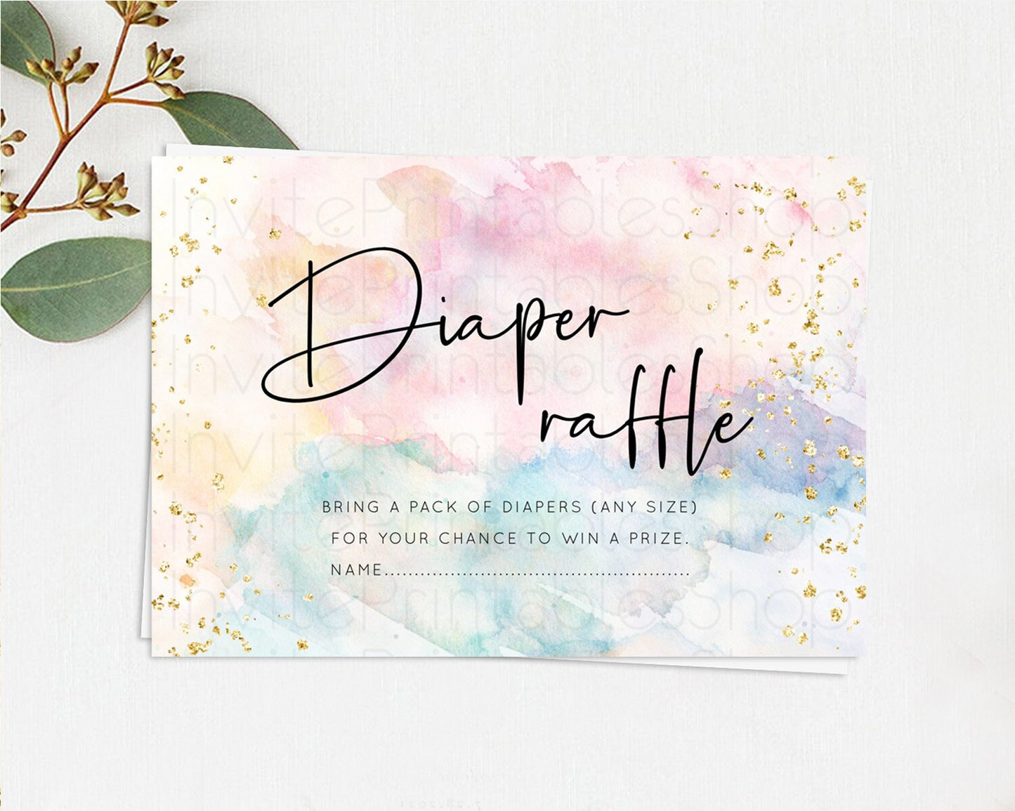 Pastel Diaper Raffle Card Pastel Rainbow Diaper Raffle Insert Colorful Ombre Watercolor Diaper Ticket Confetti Glitter Raffle Game D10263