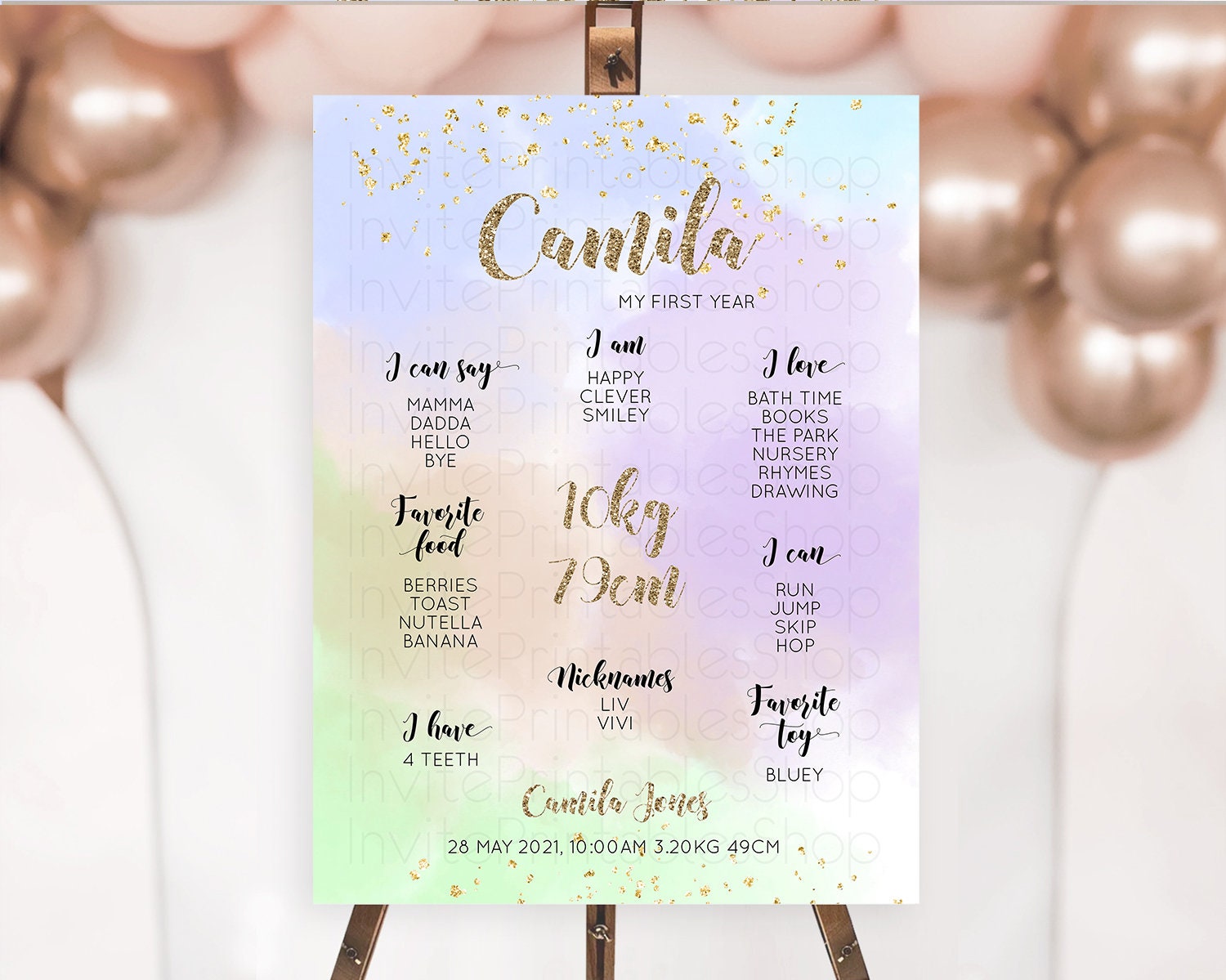 Editable Pastel First Birthday Milestone Board Pastel Rainbow Milestone Post