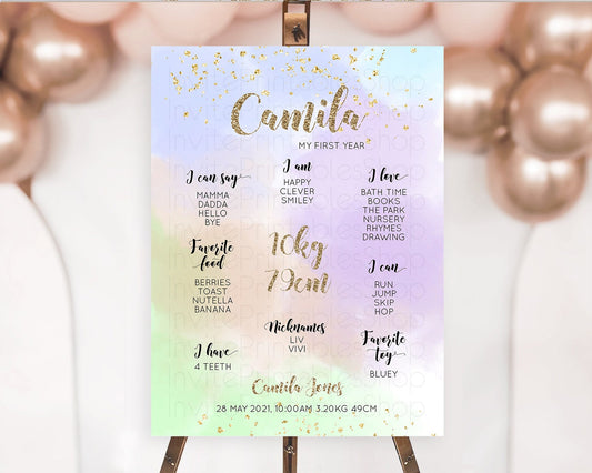 Editable Pastel First Birthday Milestone Board Pastel Rainbow Milestone Post