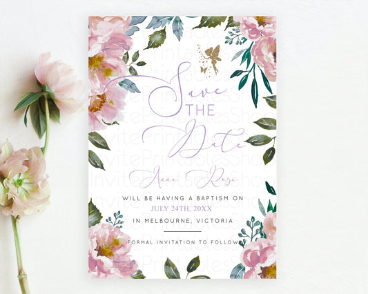 Editable Fairy Save The Date Template Enchanted Garden Pastel Floral Butterf