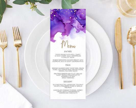 Editable Purple Menu Purple Watercolor Menu Template Pastel Purple Table D??c