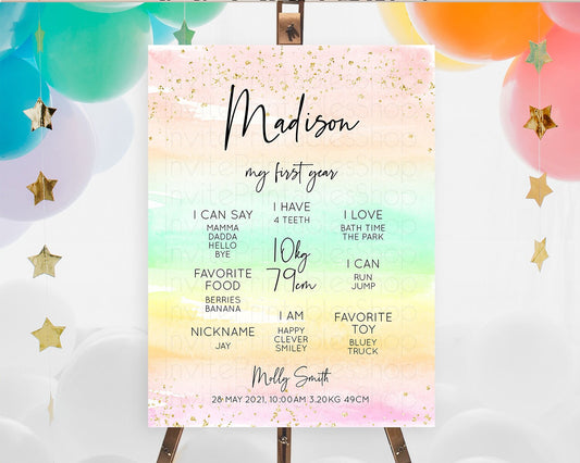 Editable Pastel First Birthday Milestone Board Pastel Rainbow Milestone Post