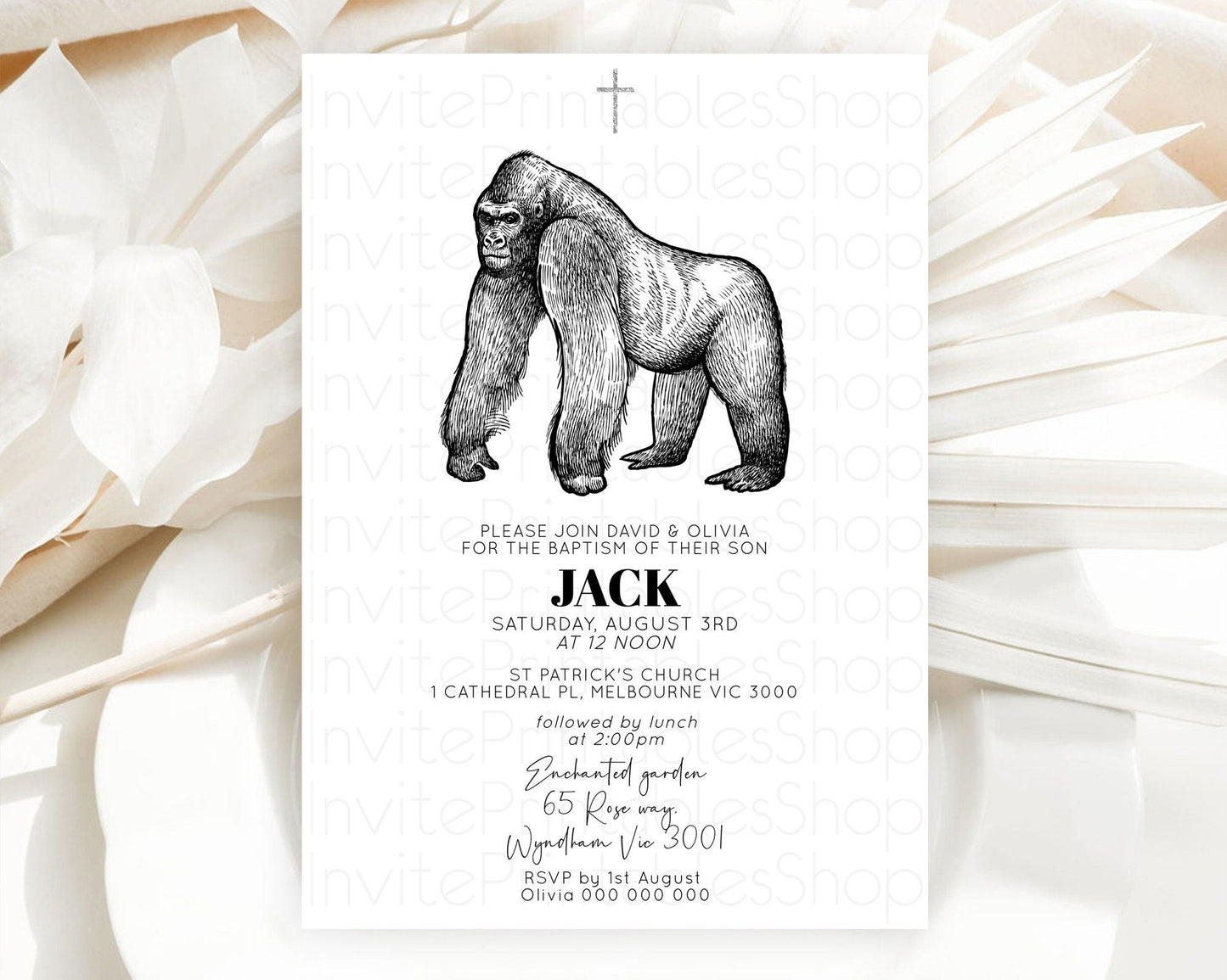Gorilla Baptism Invitation Gorilla Baptism 1st Birthday Invitation Gorilla Jungle Adventure Christening Invitation Wild Zoo Theme D10855