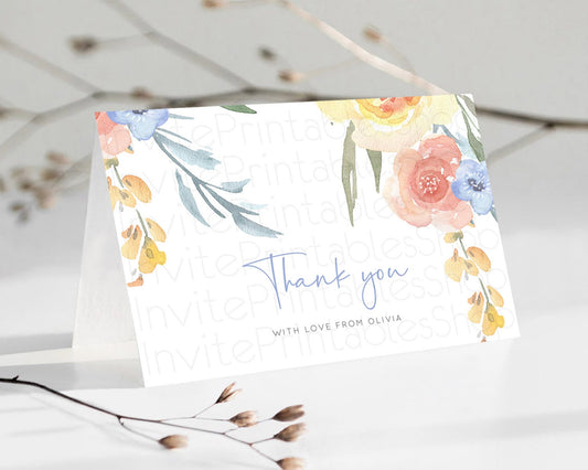 Editable Secret Garden Thank You Wildflower Thank You Card Pastel Flower Gar