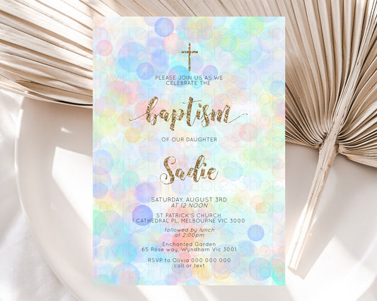 Pastel Baptism Invitation Bath Bomb Party Invitation Pastel Bubbles Baptism 1st Birthday Invitation Watercolour Christening Invite D10447