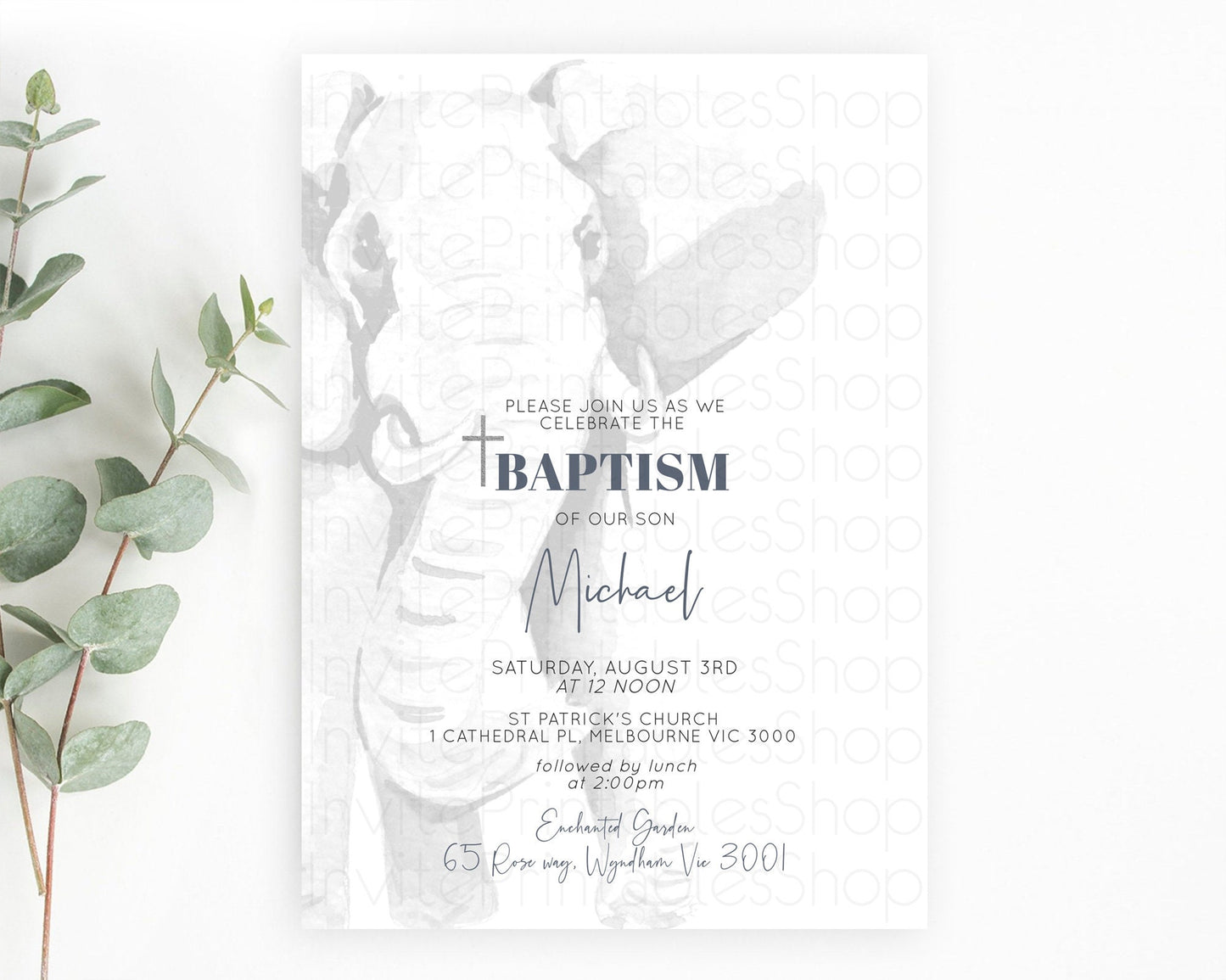 Elephant Baptism Invitation Elephant Baptism 1st Birthday Invitation Safari Christening Invitation TWO Wild ONE Jungle Adventure Zoo D10292