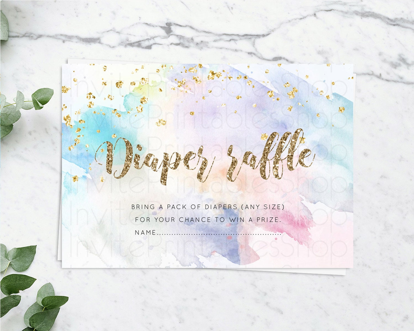 Pastel Diaper Raffle Card Pastel Rainbow Diaper Raffle Insert Colorful Ombre Watercolor Diaper Ticket Confetti Glitter Raffle Game D10421