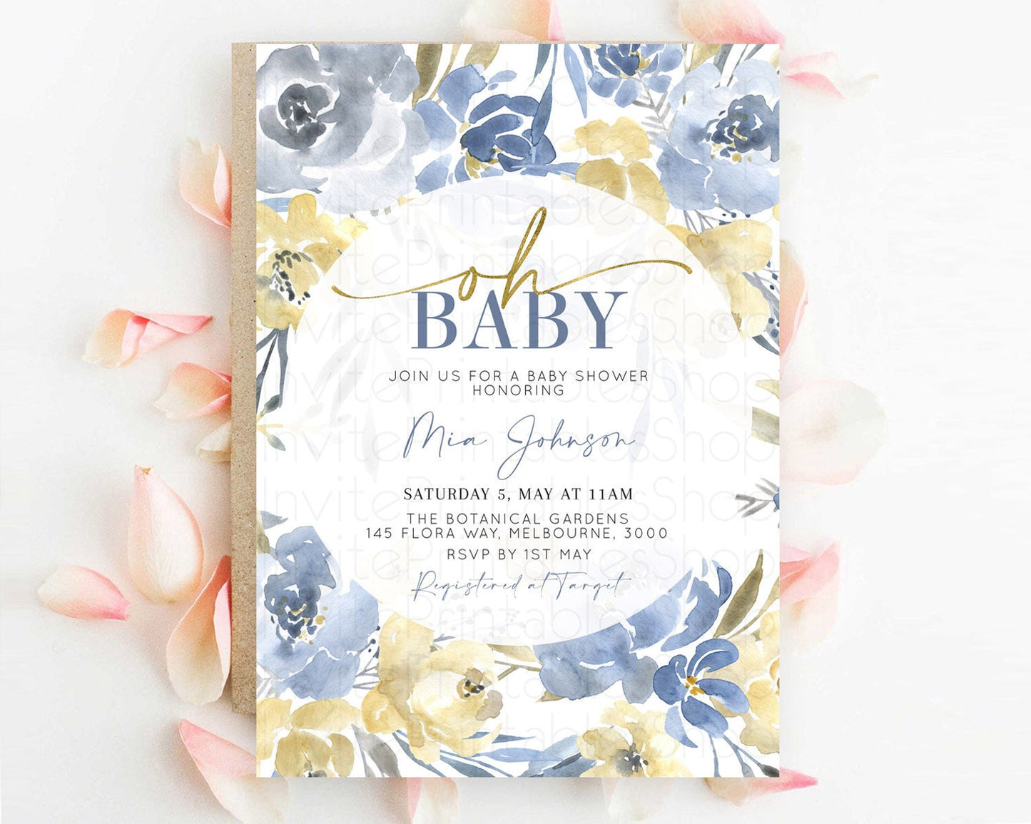 Wildflower Baby Shower Invitation Secret Garden Baby Shower Invitation Pastel Flowers Invite Enchanted Garden Shower Floral Theme D10189