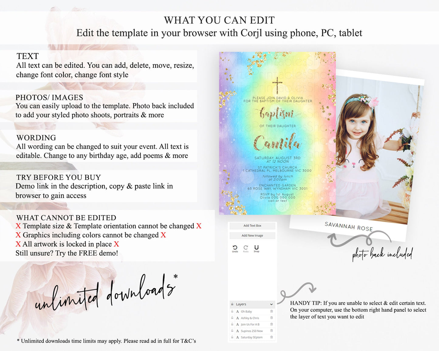 Tie Dye Baptism Invitation Rainbow Baptism 1st Birthday Invitation Pastel Ombre Colorful Christening Invitation Holy Communion D10568