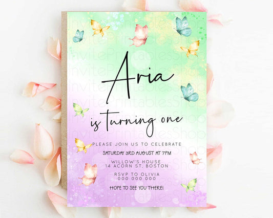 Editable Pastel Butterfly Birthday Invitation Butterfly Birthday Invitation