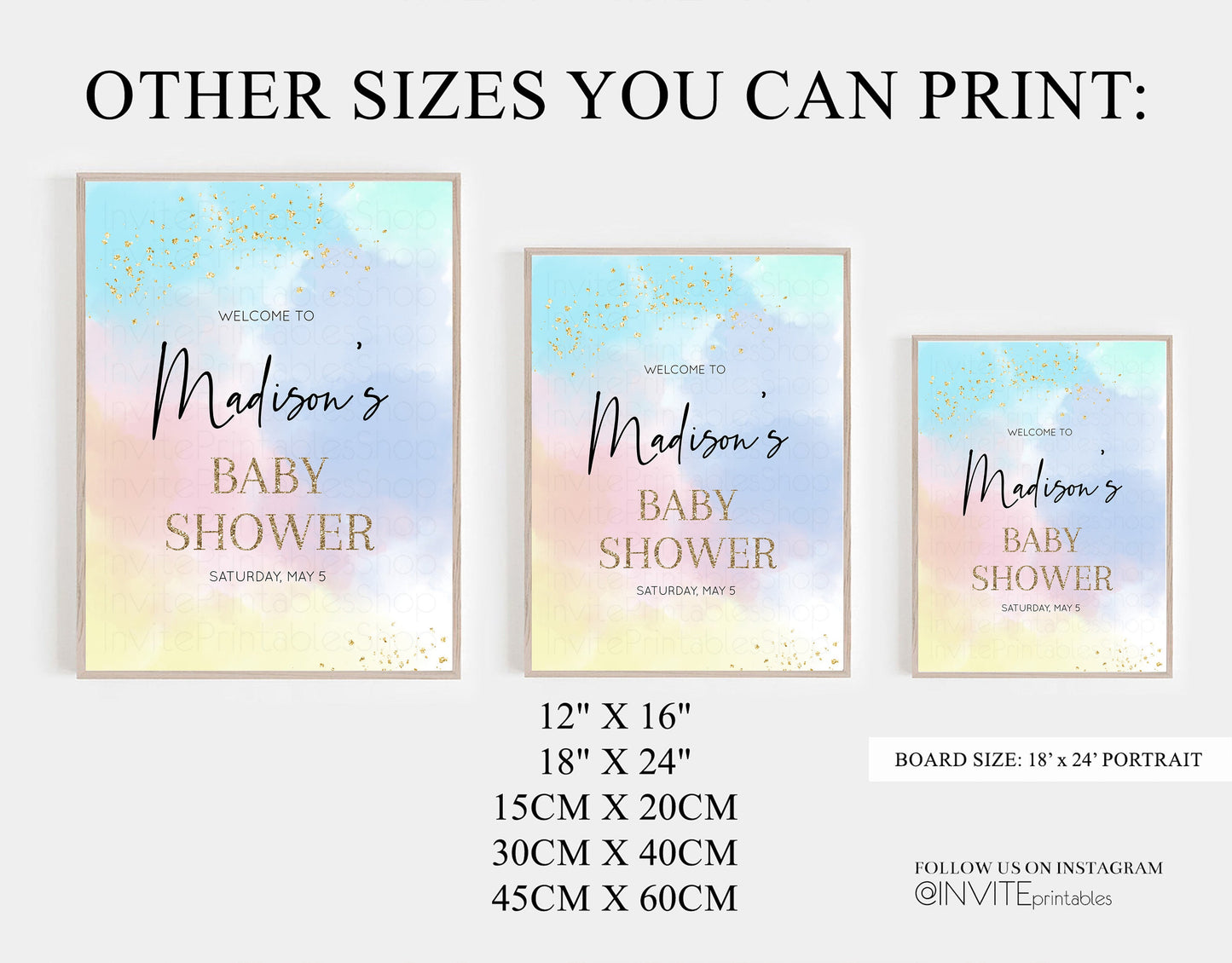Rainbow Welcome Sign Pastel Baby Shower Board Colorful Watercolor Baby Shower Board Ombre Welcome Board Glitter Sprinkles Welcome Poster 446