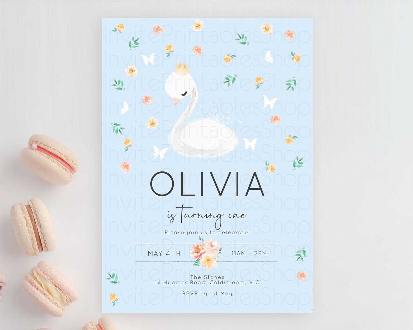 Swan Birthday Invitation Swan Princess Ballet Invitation Enchanted Forest Swan Lake Party Secret Garden Watercolour Pastel Floral D10903