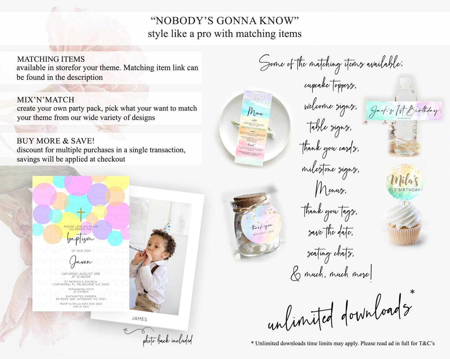 Pastel Baptism Invitation Pastel Confetti Baptism 1st Birthday Invitation Colorful Rainbow Confetti Bubbles Christening Invitation D10406