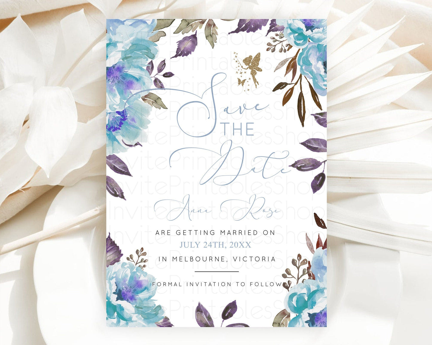 Fairy Save The Date Template Enchanted Garden Pastel Floral Butterfly Party Secret Garden Birthday Baptism Baby Shower Bridal Shower D10728
