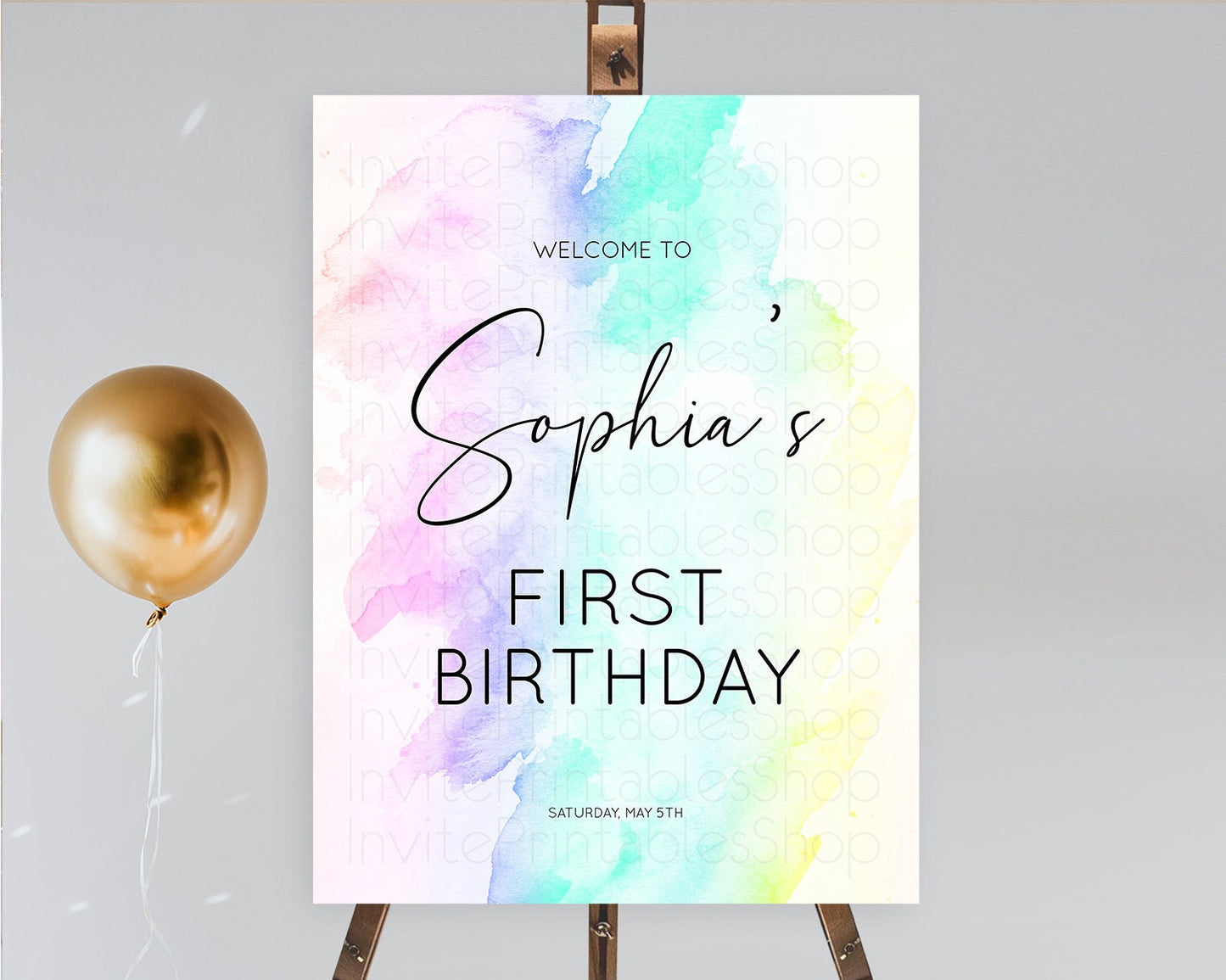 Pastel Welcome Sign Pastel Rainbow Welcome Sign Colorful Rainbow Confetti Watercolor Glitter Pastel First Birthday Welcome Sign D10231