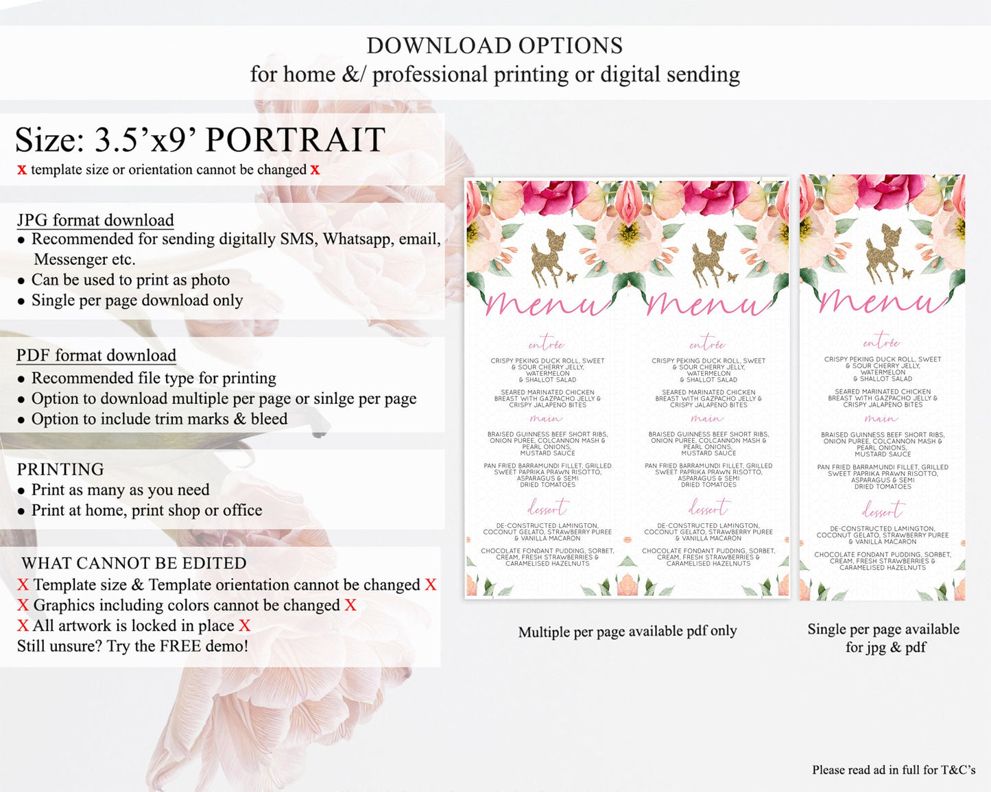 Fawn Menu Deer Menu Template Pastel Floral Deer Table Decor Enchanted Forest Butterfly Floral Dinner Dessert Menu Party Food Menu D10326