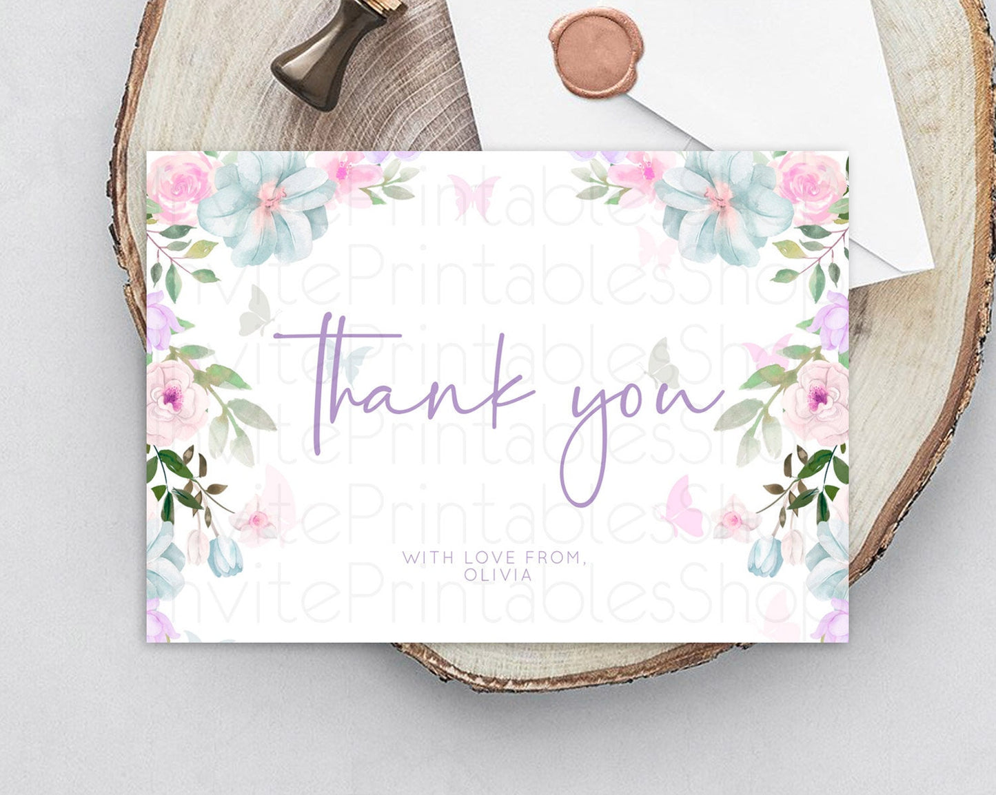 Secret Garden Thank You Wildflower Thank You Card Pastel Flower Garden Birthday Thank You Card Boho Floral Teacher Thank You Card D10494