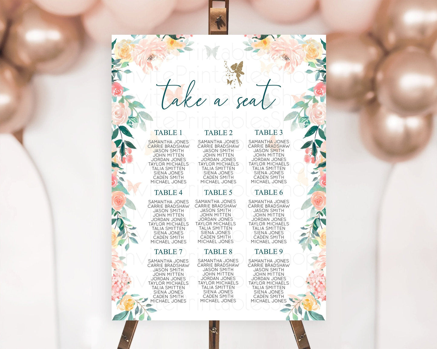 Fairy Seating Chart Pastel Fairy Seating Chart Fairy Tea Party Fairy Garden Seating Sign Enchanted Garden Floral Butterfly Decor D10239