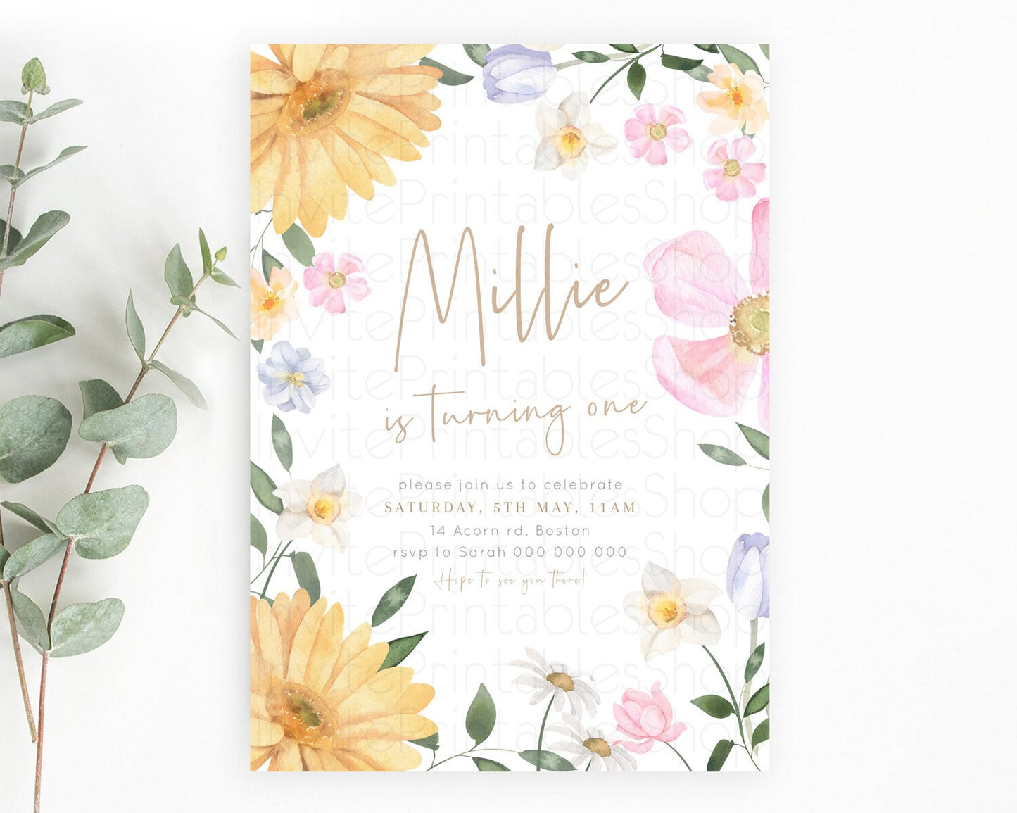 Secret Garden Invitation Wildflower Birthday Invitation Pastel Flowers Invite Enchanted Garden Boho Floral 3rd 2nd First Birthday D23370