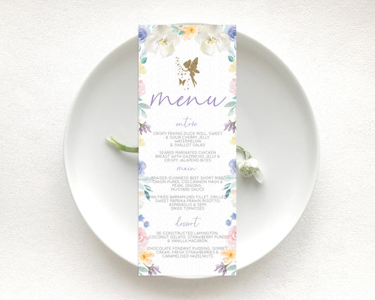 Fairy Menu Fairy Menu Template Enchanted Garden Pastel Floral Butterfly Table Décor Fairy Secret Garden Dinner Dessert Food Menu D10761