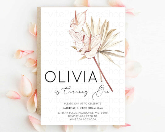 Tropical Invitation Tropical Birthday Invitation Tropical Floral Invitation Palm Leaf Fern Invite Frangipani White Orchid Invitation D11039