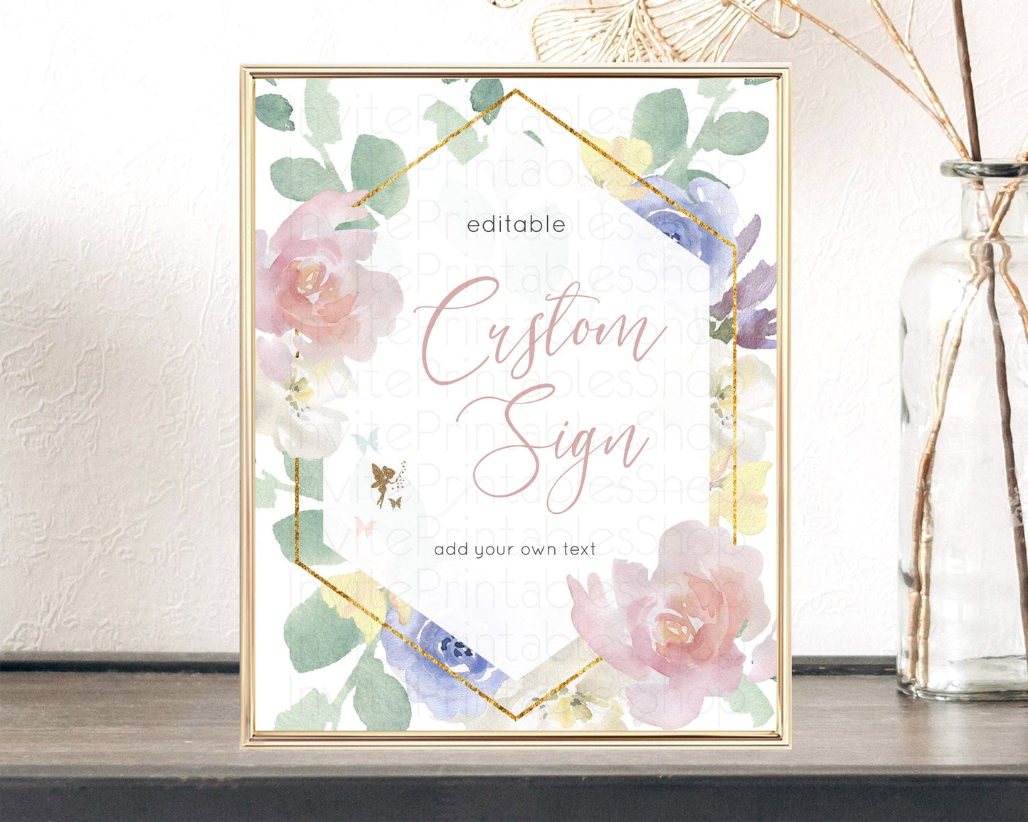 Fairy Sign Enchanted Garden Table Sign Decor Pastel Floral Butterfly Party Secret Garden Birthday Baptism Baby Shower Bridal Shower D10294