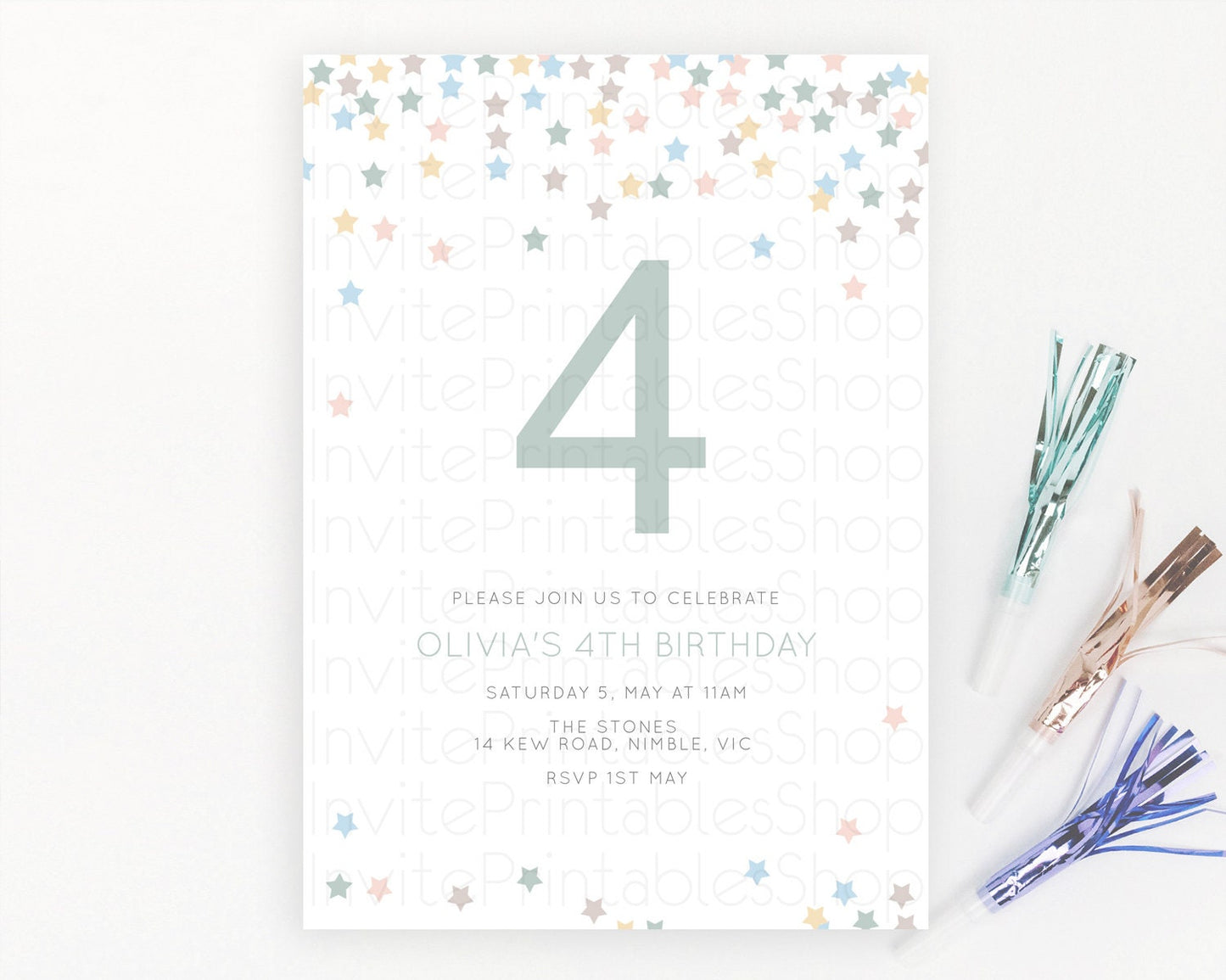 Star Birthday Invitation Pastel Stars Invite Shooting Star Party Rainbow Colorful Confetti Twinkle Little Star 2nd First Birthday D10795