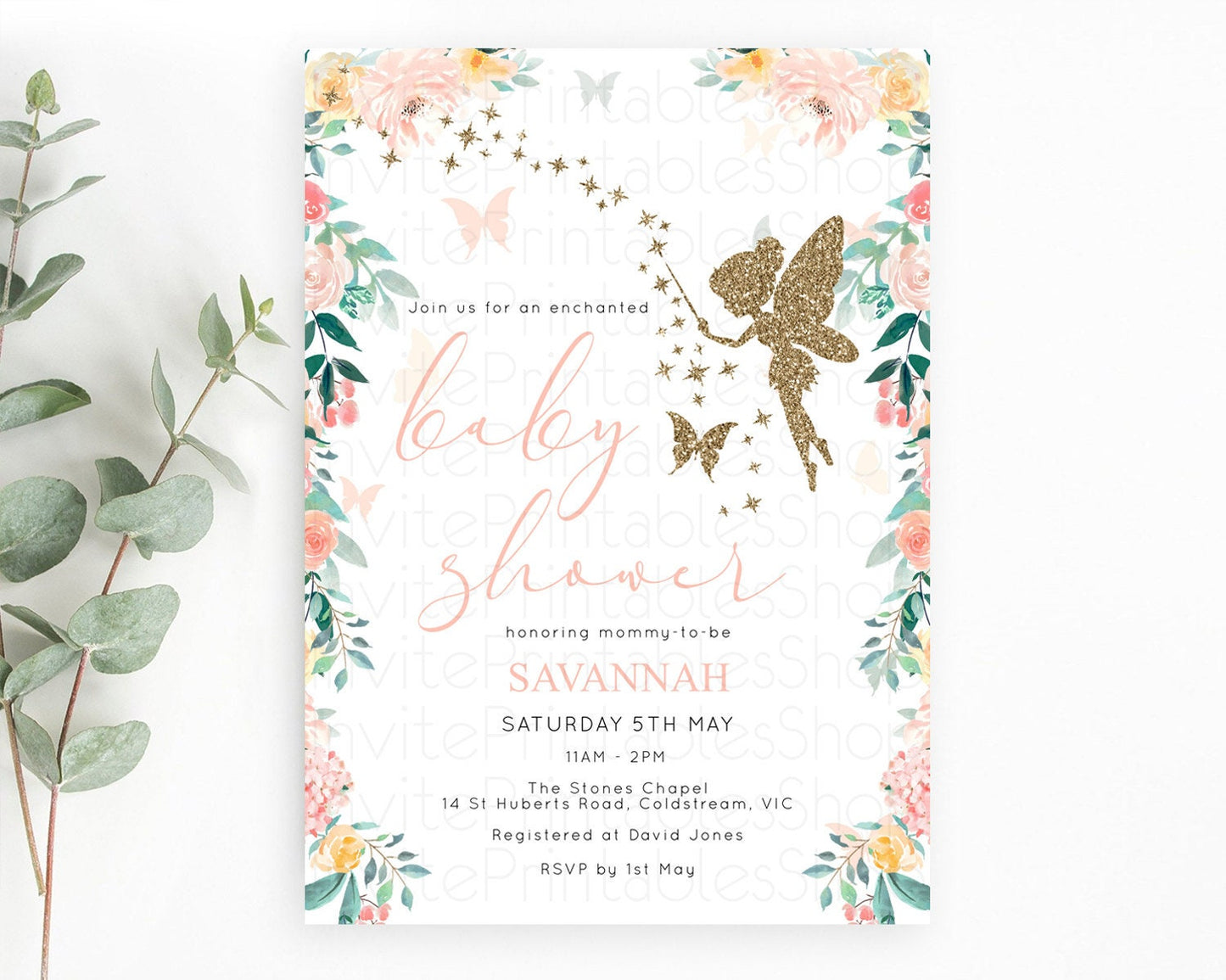 Fairy Baby Shower Invitation Pastel Fairy Invites Fairy Tea Party Fairy Garden Theme Secret Garden Enchanted Garden Floral Butterfly D10789