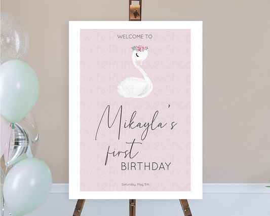 Swan Welcome Board Swan Princess Ballet Welcome Sign Enchanted Swan Lake Secret Garden Pastel Floral First Birthday Welcome Sign D10758