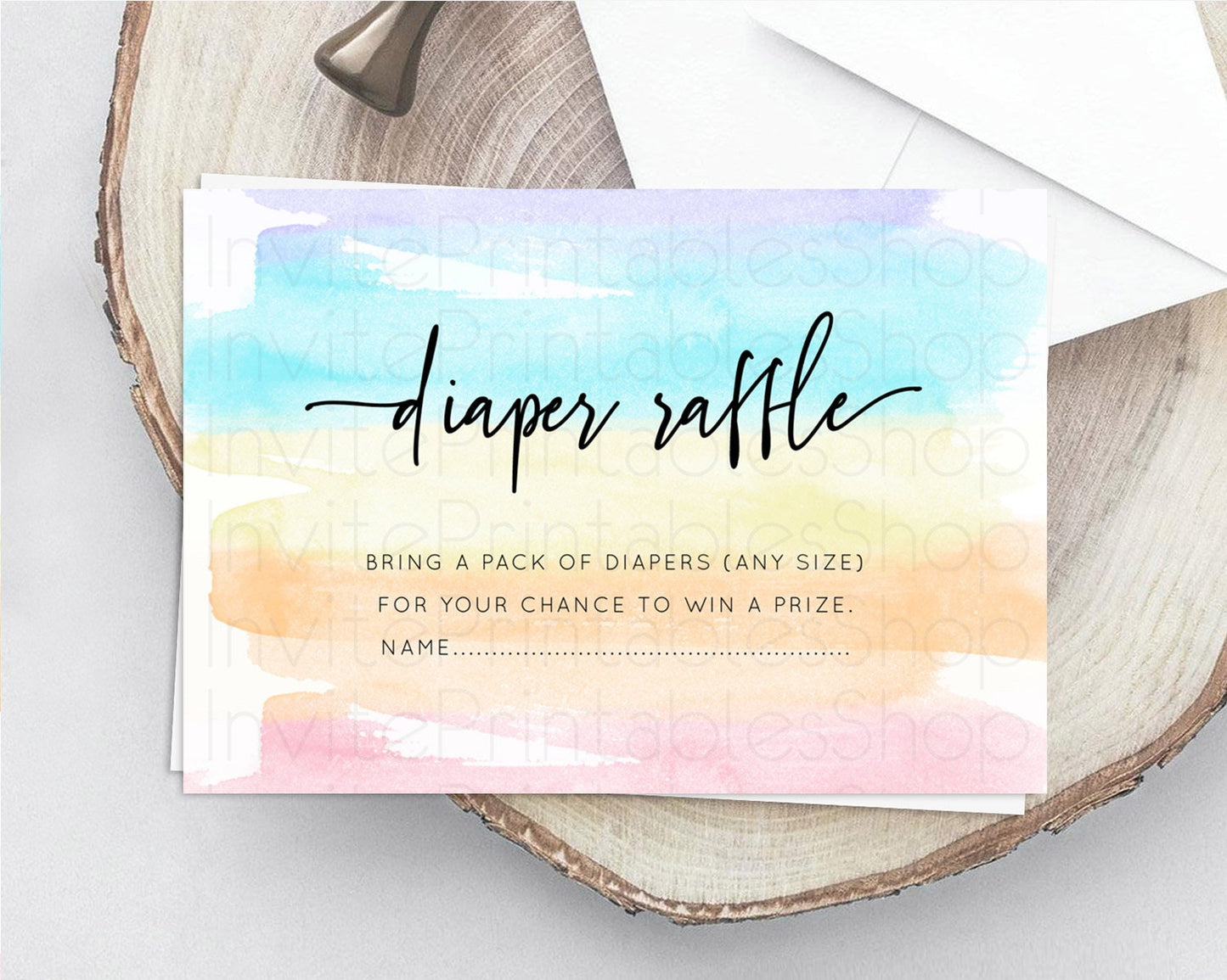 Pastel Diaper Raffle Card Pastel Rainbow Diaper Raffle Insert Colorful Ombre Watercolor Diaper Ticket Confetti Glitter Raffle Game D10505