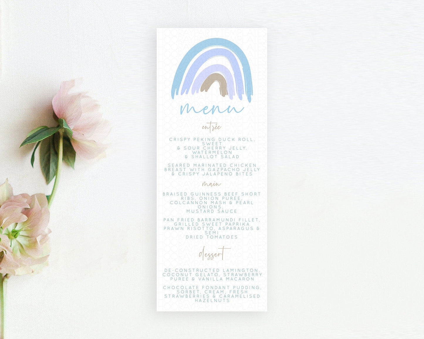 Pastel Rainbow Menu Boho Rainbow Menu Template Rainbow Boho Table Decor Pastel Rainbow Dinner Dessert Menu Rainbow Party Food Menu D10352