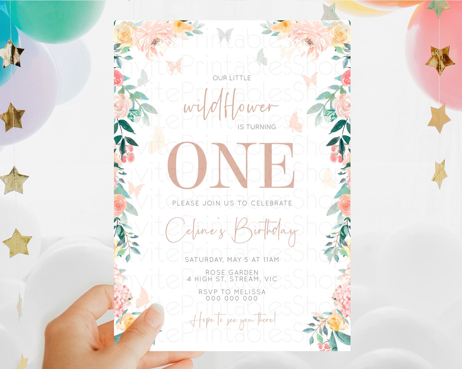 Editable Secret Garden Invitation Wildflower Birthday Invitation Pastel Flow