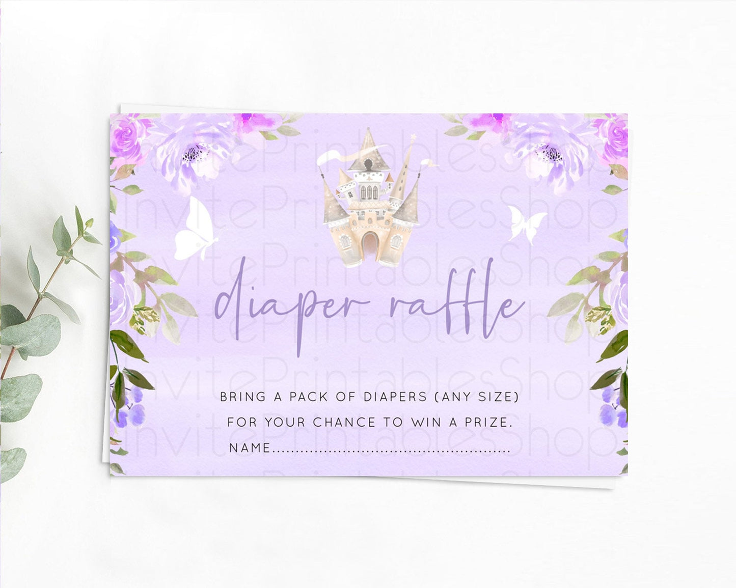 Editable Princess Diaper Raffle Card Castle Diaper Ticket Insert Secret Gard