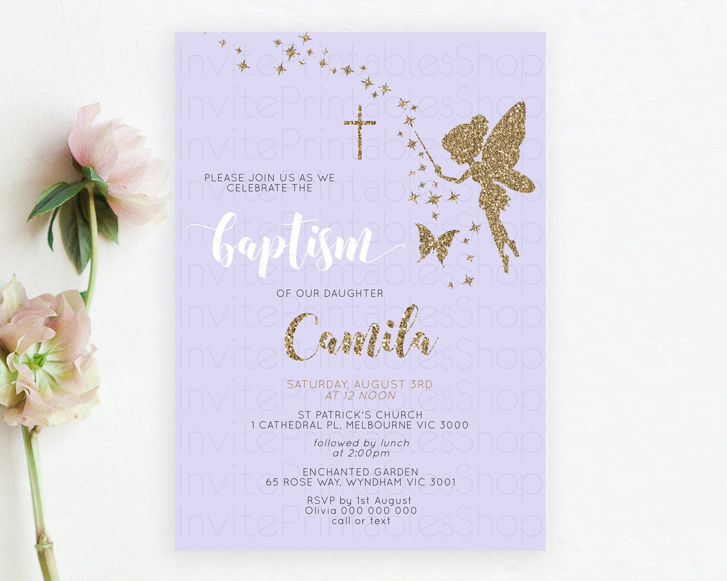 Fairy Baptism Invitation Fairy Baptism 1st Birthday Invitation Enchanted Secret Garden Christening Invite Pastel Floral Butterfly D10389