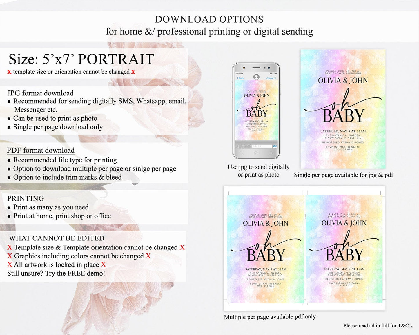 Pastel Baby Shower Invitation Rainbow Baby Shower Invitation Colorful Pastel Watercolor Invitation Gold Glitter Sprinkles Ombre D10647