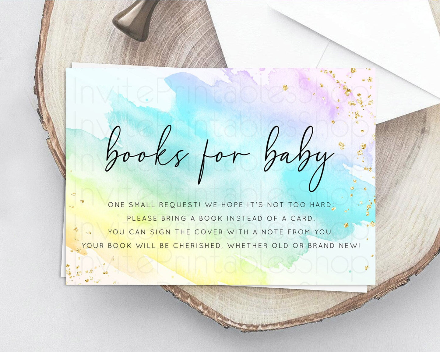 Pastel Books For Baby Card Pastel Rainbow Book Insert Colorful Ombre Watercolor Book Card Confetti Glitter Baby Book Poem Request D10773
